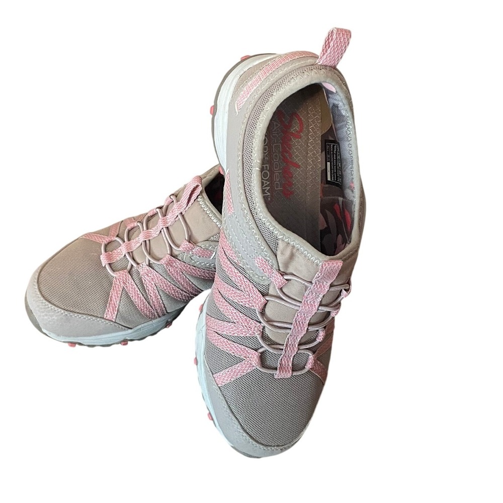 Skechers Air-Cooled Memory Foam Sz 8 Taupe Pink Slip On Bungee Sneakers 158040